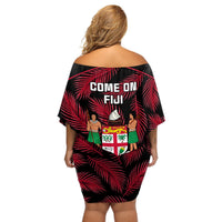 Fiji Rugby Off Shoulder Short Dress Flying Fijians Red Palm Tree Version LT01 - Polynesian Pride