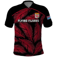 Fiji Rugby Polo Shirt Flying Fijians Red Palm Tree Version LT01 Black - Polynesian Pride
