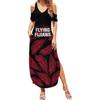 Fiji Rugby Summer Maxi Dress Flying Fijians Red Palm Tree Version LT01 Women Black - Polynesian Pride