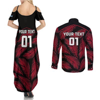 Custom Fiji Rugby Couples Matching Summer Maxi Dress and Long Sleeve Button Shirts Flying Fijians Red Palm Tree Version LT01 - Polynesian Pride