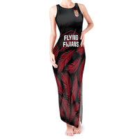 Custom Fiji Rugby Tank Maxi Dress Flying Fijians Red Palm Tree Version LT01 Women Black - Polynesian Pride