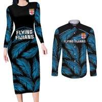 fiji-rugby-couples-matching-long-sleeve-bodycon-dress-and-long-sleeve-button-shirts-flying-fijians-blue-palm-tree-version