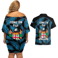 fiji-rugby-couples-matching-off-shoulder-short-dress-and-hawaiian-shirt-flying-fijians-blue-palm-tree-version