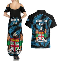 Fiji Rugby Couples Matching Summer Maxi Dress and Hawaiian Shirt Flying Fijians Blue Palm Tree Version LT01 - Polynesian Pride