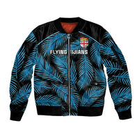 Fiji Rugby Sleeve Zip Bomber Jacket Flying Fijians Blue Palm Tree Version LT01 Unisex Black - Polynesian Pride