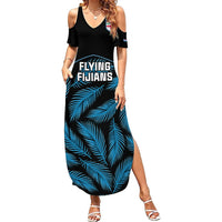 Fiji Rugby Summer Maxi Dress Flying Fijians Blue Palm Tree Version LT01 Women Black - Polynesian Pride