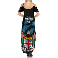 Fiji Rugby Summer Maxi Dress Flying Fijians Blue Palm Tree Version LT01 - Polynesian Pride