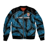Custom Fiji Rugby Bomber Jacket Flying Fijians Blue Palm Tree Version LT01 Unisex Black - Polynesian Pride