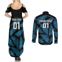 Custom Fiji Rugby Couples Matching Summer Maxi Dress and Long Sleeve Button Shirts Flying Fijians Blue Palm Tree Version LT01 - Polynesian Pride