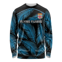 Custom Fiji Rugby Long Sleeve Shirt Flying Fijians Blue Palm Tree Version LT01 Unisex Black - Polynesian Pride