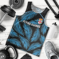 Custom Fiji Rugby Men Tank Top Flying Fijians Blue Palm Tree Version LT01 Black - Polynesian Pride