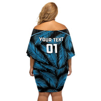 Custom Fiji Rugby Off Shoulder Short Dress Flying Fijians Blue Palm Tree Version LT01 - Polynesian Pride