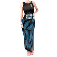 Custom Fiji Rugby Tank Maxi Dress Flying Fijians Blue Palm Tree Version LT01 Women Black - Polynesian Pride
