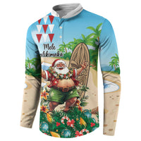 Hawaii Christmas Santa Claus Button Sweatshirt Mele Kalikimaka Tropical Beach