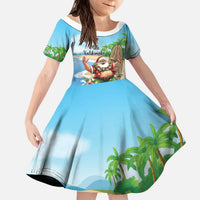Hawaii Christmas Santa Claus Kid Short Sleeve Dress Mele Kalikimaka Tropical Beach LT01 KID Art - Polynesian Pride