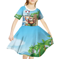 Hawaii Christmas Santa Claus Kid Short Sleeve Dress Mele Kalikimaka Tropical Beach LT01 - Polynesian Pride