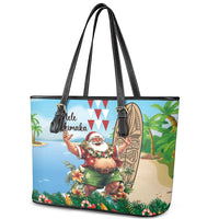 Hawaii Christmas Santa Claus Leather Tote Bag Mele Kalikimaka Tropical Beach LT01 - Polynesian Pride