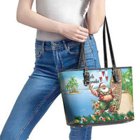 Hawaii Christmas Santa Claus Leather Tote Bag Mele Kalikimaka Tropical Beach LT01 - Polynesian Pride