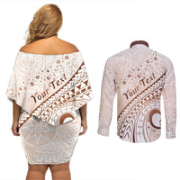 Pasifika Festival Couples Matching Off Shoulder Short Dress and Long Sleeve Button Shirt Vintage Tribal Pattern LT01 - Polynesian Pride