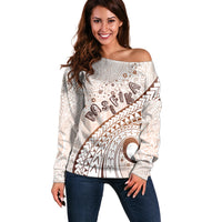 Pasifika Festival Off Shoulder Sweater Vintage Tribal Pattern LT01 Women Brown - Polynesian Pride