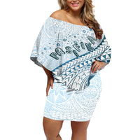 Pasifika Festival Off Shoulder Short Dress Tribal Pattern Blue Version LT01 Women Blue - Polynesian Pride