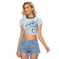 Pasifika Festival Raglan Cropped T Shirt Tribal Pattern Blue Version LT01 Female Blue - Polynesian Pride