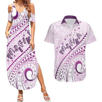 Pasifika Festival Couples Matching Summer Maxi Dress and Hawaiian Shirt Tribal Pattern Lilac Version LT01 Purple - Polynesian Pride