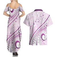 Pasifika Festival Couples Matching Summer Maxi Dress and Hawaiian Shirt Tribal Pattern Lilac Version LT01 - Polynesian Pride