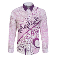 Pasifika Festival Family Matching Tank Maxi Dress and Hawaiian Shirt Tribal Pattern Lilac Version LT01 Dad's Shirt - Long Sleeve Purple - Polynesian Pride