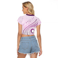 Pasifika Festival Raglan Cropped T Shirt Tribal Pattern Lilac Version LT01 - Polynesian Pride