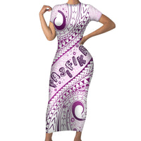Pasifika Festival Short Sleeve Bodycon Dress Tribal Pattern Lilac Version LT01 Long Dress Purple - Polynesian Pride