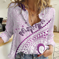 Pasifika Festival Women Casual Shirt Tribal Pattern Lilac Version LT01 Female Purple - Polynesian Pride