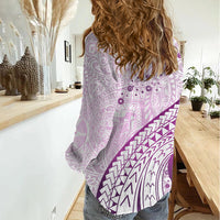 Pasifika Festival Women Casual Shirt Tribal Pattern Lilac Version LT01 - Polynesian Pride