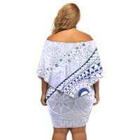 Pasifika Festival Family Matching Off Shoulder Short Dress and Hawaiian Shirt Tribal Pattern Violet Version LT01 - Polynesian Pride
