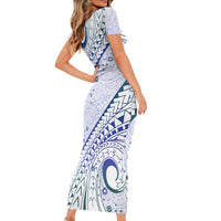 Pasifika Festival Short Sleeve Bodycon Dress Tribal Pattern Violet Version LT01 - Polynesian Pride