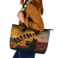 ANZAC Day 2024 Leather Tote Bag Silver Fern With A Trumpet Soldier LT01 Art - Polynesian Pride