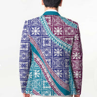 Hawaiian Quilt Pattern Blazer Purple Blue Color Mixed - Polynesian Pride