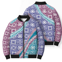 Hawaiian Quilt Pattern Bomber Puffer Jacket Purple Blue Color Mixed - Polynesian Pride