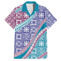 Hawaiian Quilt Pattern Family Matching Off The Shoulder Long Sleeve Dress and Hawaiian Shirt Purple Blue Color Mixed - Polynesian Pride