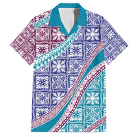 Hawaiian Quilt Pattern Family Matching Puletasi and Hawaiian Shirt Purple Blue Color Mixed - Polynesian Pride