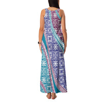 Hawaiian Quilt Pattern Family Matching Tank Maxi Dress and Hawaiian Shirt Purple Blue Color Mixed - Polynesian Pride