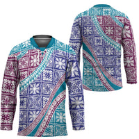 Hawaiian Quilt Pattern Hockey Jersey Purple Blue Color Mixed LT01 - Polynesian Pride