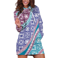 Hawaiian Quilt Pattern Hoodie Dress Purple Blue Color Mixed - Polynesian Pride