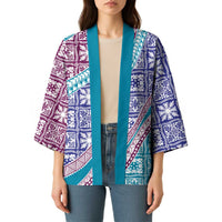 Hawaiian Quilt Pattern Kimono Purple Blue Color Mixed - Polynesian Pride
