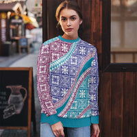 Hawaiian Quilt Pattern Ugly Christmas Sweater Purple Blue Color Mixed - Polynesian Pride