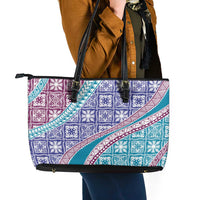 Hawaiian Quilt Pattern Leather Tote Bag Purple Blue Color Mixed LT01 - Polynesian Pride