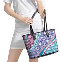 Hawaiian Quilt Pattern Leather Tote Bag Purple Blue Color Mixed LT01 - Polynesian Pride