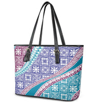 Hawaiian Quilt Pattern Leather Tote Bag Purple Blue Color Mixed LT01 - Polynesian Pride