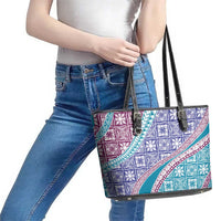 Hawaiian Quilt Pattern Leather Tote Bag Purple Blue Color Mixed LT01 - Polynesian Pride