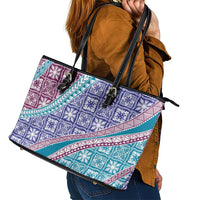Hawaiian Quilt Pattern Leather Tote Bag Purple Blue Color Mixed LT01 - Polynesian Pride